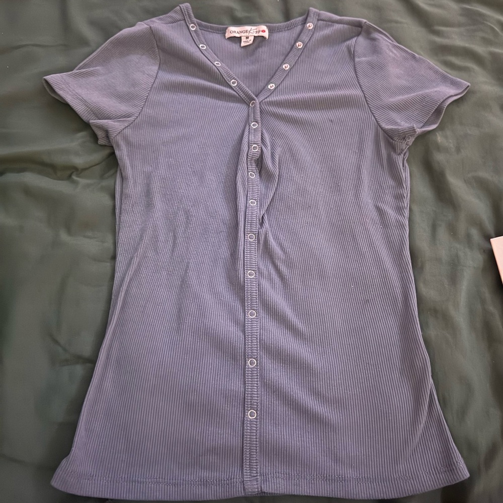Purple Fitted Short Sleeve Button Down Shirt
